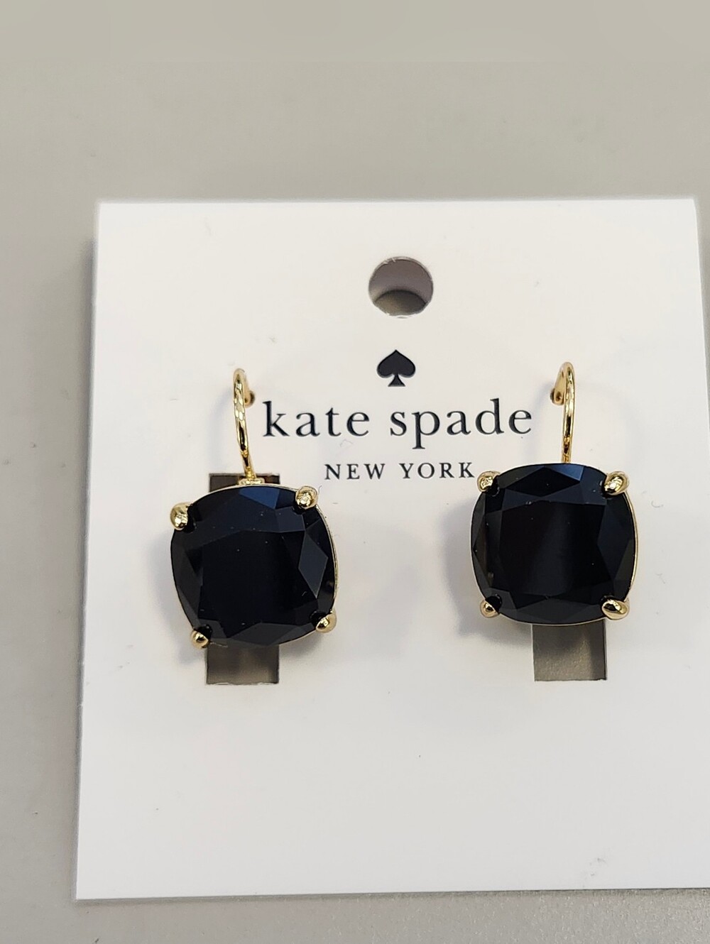 New W/Out Tags Kate Spade Gold-Tone Black Squared Away Leverback Drop Earrings